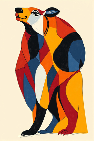 Tableau minimaliste d'un animal stylisé aux formes géométriques, inspiré par le cubisme et le pop art. Un design moderne idéal pour une décoration scandinave ou contemporaine.