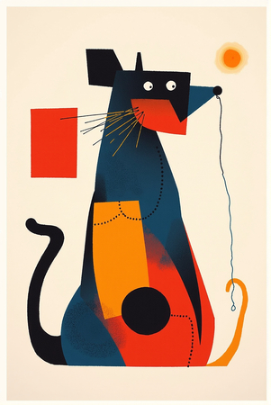 Tableau minimaliste d'un animal stylisé aux formes géométriques, inspiré par le cubisme et le pop art. Un design moderne idéal pour une décoration scandinave ou contemporaine.