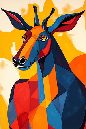 Tableau minimaliste d'un animal stylisé aux formes géométriques, inspiré par le cubisme et le pop art. Un design moderne idéal pour une décoration scandinave ou contemporaine.