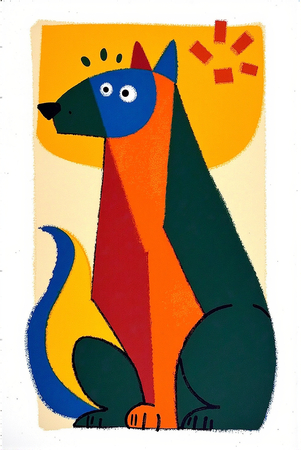 Tableau minimaliste représentant un chat stylisé avec des formes géométriques audacieuses et des couleurs vives. Idéal pour une décoration contemporaine ou d'inspiration nordique.