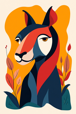 Tableau minimaliste d'un animal stylisé aux formes géométriques, inspiré par le cubisme et le pop art. Un design moderne idéal pour une décoration scandinave ou contemporaine.