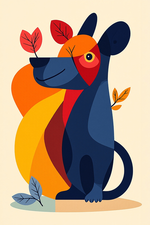 Tableau minimaliste d'un animal stylisé aux formes géométriques, inspiré par le cubisme et le pop art. Un design moderne idéal pour une décoration scandinave ou contemporaine.