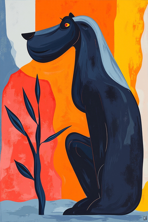 Tableau minimaliste d'un animal stylisé aux formes géométriques, inspiré par le cubisme et le pop art. Un design moderne idéal pour une décoration scandinave ou contemporaine.