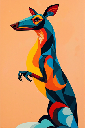 Tableau minimaliste d'un animal stylisé aux formes géométriques, inspiré par le cubisme et le pop art. Un design moderne idéal pour une décoration scandinave ou contemporaine.