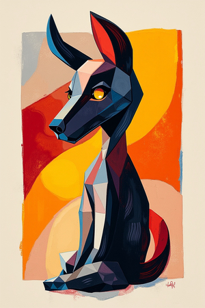 Tableau minimaliste d'un animal stylisé aux formes géométriques, inspiré par le cubisme et le pop art. Un design moderne idéal pour une décoration scandinave ou contemporaine.