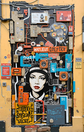 Tableau inspiré du style street art de Jean-Michel Basquiat. Une œuvre vibrante et expressive, mêlant symboles, textes et couleurs vives, pour une décoration audacieuse et contemporaine.