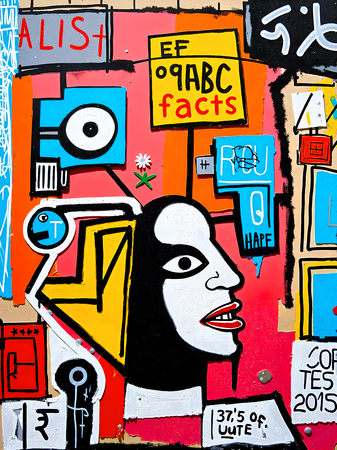 Tableau inspiré du style street art de Jean-Michel Basquiat. Une œuvre vibrante et expressive, mêlant symboles, textes et couleurs vives, pour une décoration audacieuse et contemporaine.