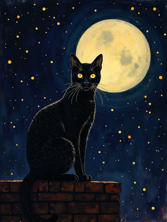 Tableau décoratif d'un chat dans un univers nocturne mystérieux et poétique. Une œuvre délicate et pleine de charme, parfaite pour créer une ambiance intime et magique.