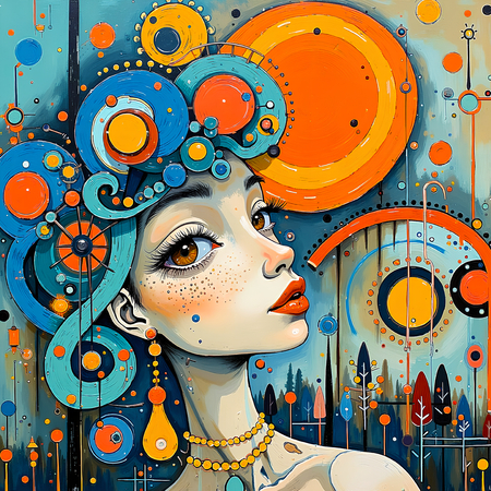 Tableau portrait stylisé très coloré, inspiré par l'art moderne et le cubisme, idéal pour une décoration originale et expressive. Fabriqué en France en tirage d'art.