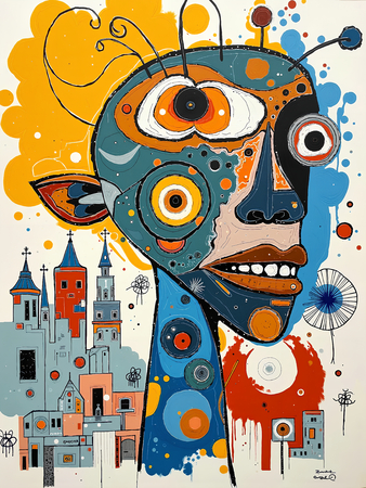 Tableau portrait animalier ultra stylisé, minimaliste et coloré, parfait pour une décoration moderne et épurée. Tirage d'art réalisé en France.