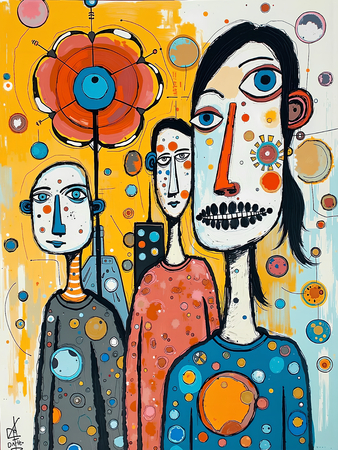 Tableau portrait stylisé très coloré, inspiré par l'art moderne et le cubisme, idéal pour une décoration originale et expressive. Fabriqué en France en tirage d'art.