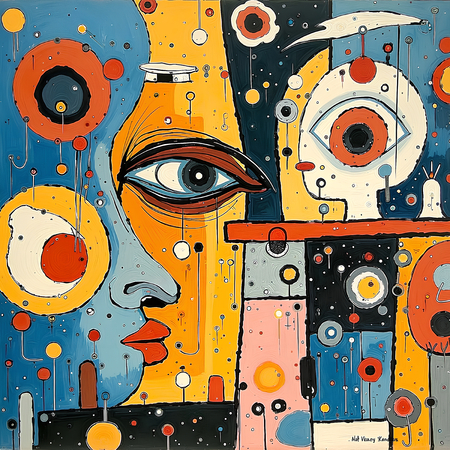 Tableau portrait stylisé très coloré, inspiré par l'art moderne et le cubisme, idéal pour une décoration originale et expressive. Fabriqué en France en tirage d'art.
