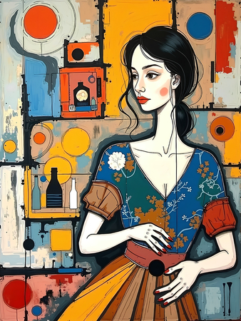 Tableau portrait stylisé très coloré, inspiré par l'art moderne et le cubisme, idéal pour une décoration originale et expressive. Fabriqué en France en tirage d'art.