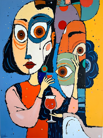 Tableau portrait stylisé très coloré, inspiré par l'art moderne et le cubisme, idéal pour une décoration originale et expressive. Fabriqué en France en tirage d'art.