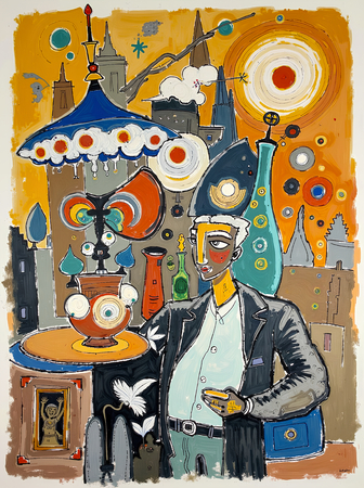 Tableau portrait stylisé très coloré, inspiré par l'art moderne et le cubisme, idéal pour une décoration originale et expressive. Fabriqué en France en tirage d'art.