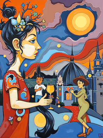 Tableau portrait stylisé très coloré, inspiré par l'art moderne et le cubisme, idéal pour une décoration originale et expressive. Fabriqué en France en tirage d'art.
