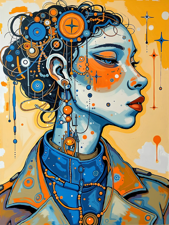 Tableau portrait stylisé très coloré, inspiré par l'art moderne et le cubisme, idéal pour une décoration originale et expressive. Fabriqué en France en tirage d'art.