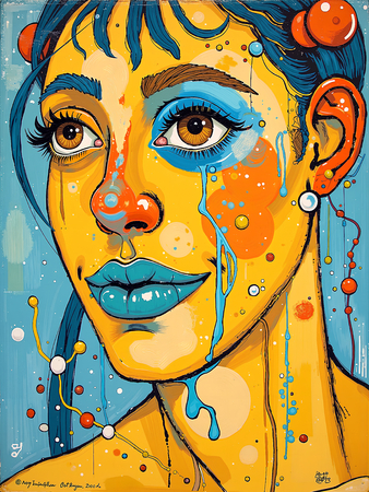 Tableau portrait stylisé très coloré, inspiré par l'art moderne et le cubisme, idéal pour une décoration originale et expressive. Fabriqué en France en tirage d'art.