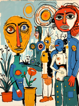 Tableau portrait stylisé très coloré, inspiré par l'art moderne et le cubisme, idéal pour une décoration originale et expressive. Fabriqué en France en tirage d'art.