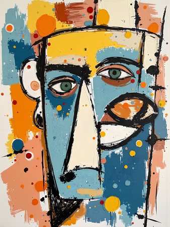 Tableau portrait stylisé très coloré, inspiré par l'art moderne et le cubisme, idéal pour une décoration originale et expressive. Fabriqué en France en tirage d'art.