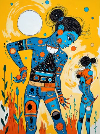 Tableau portrait stylisé très coloré, inspiré par l'art moderne et le cubisme, idéal pour une décoration originale et expressive. Fabriqué en France en tirage d'art.