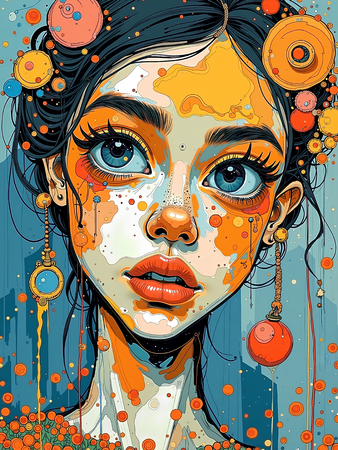 Tableau portrait stylisé très coloré, inspiré par l'art moderne et le cubisme, idéal pour une décoration originale et expressive. Fabriqué en France en tirage d'art.
