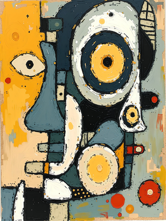 Tableau portrait stylisé très coloré, inspiré par l'art moderne et le cubisme, idéal pour une décoration originale et expressive. Fabriqué en France en tirage d'art.
