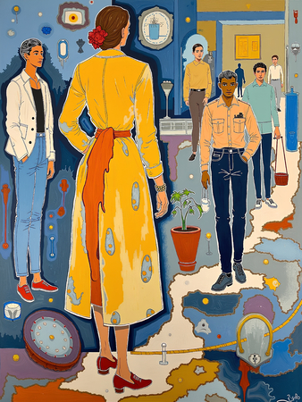 Tableau portrait stylisé très coloré, inspiré par l'art moderne et le cubisme, idéal pour une décoration originale et expressive. Fabriqué en France en tirage d'art.