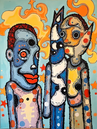 Tableau portrait stylisé très coloré, inspiré par l'art moderne et le cubisme, idéal pour une décoration originale et expressive. Fabriqué en France en tirage d'art.