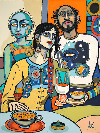 Tableau portrait stylisé très coloré, inspiré par l'art moderne et le cubisme, idéal pour une décoration originale et expressive. Fabriqué en France en tirage d'art.