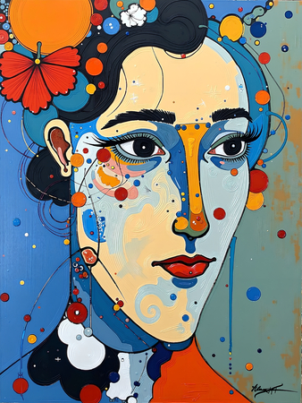 Tableau portrait stylisé très coloré, inspiré par l'art moderne et le cubisme, idéal pour une décoration originale et expressive. Fabriqué en France en tirage d'art.