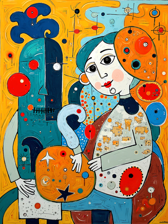 Tableau portrait stylisé très coloré, inspiré par l'art moderne et le cubisme, idéal pour une décoration originale et expressive. Fabriqué en France en tirage d'art.