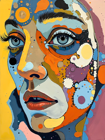Tableau portrait stylisé très coloré, inspiré par l'art moderne et le cubisme, idéal pour une décoration originale et expressive. Fabriqué en France en tirage d'art.