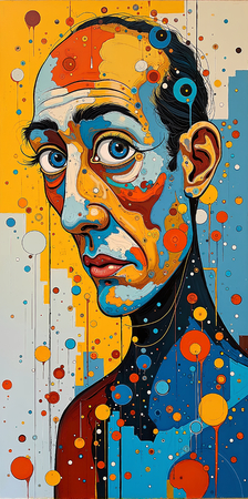 Tableau portrait stylisé très coloré, inspiré par l'art moderne et le cubisme, idéal pour une décoration originale et expressive. Fabriqué en France en tirage d'art.