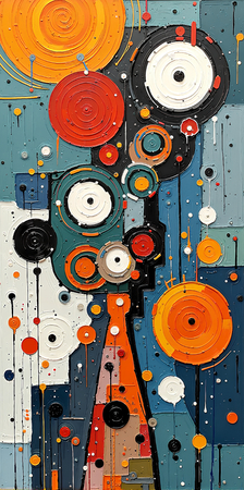 Tableau abstrait très coloré et moderne, aux influences artistiques variées, idéal pour une décoration singulière. Réalisé en France en qualité tirage d'art.