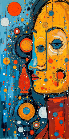 Tableau portrait stylisé très coloré, inspiré par l'art moderne et le cubisme, idéal pour une décoration originale et expressive. Fabriqué en France en tirage d'art.
