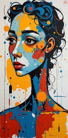 Tableau portrait stylisé très coloré, inspiré par l'art moderne et le cubisme, idéal pour une décoration originale et expressive. Fabriqué en France en tirage d'art.