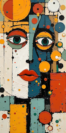 Tableau portrait stylisé très coloré, inspiré par l'art moderne et le cubisme, idéal pour une décoration originale et expressive. Fabriqué en France en tirage d'art.