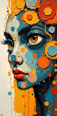 Tableau portrait stylisé très coloré, inspiré par l'art moderne et le cubisme, idéal pour une décoration originale et expressive. Fabriqué en France en tirage d'art.