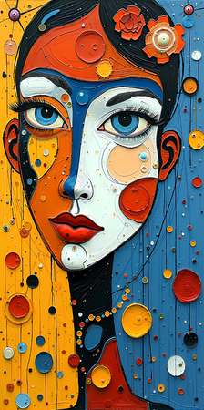 Tableau portrait stylisé très coloré, inspiré par l'art moderne et le cubisme, idéal pour une décoration originale et expressive. Fabriqué en France en tirage d'art.