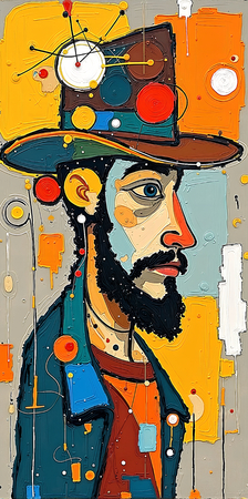 Tableau portrait stylisé très coloré, inspiré par l'art moderne et le cubisme, idéal pour une décoration originale et expressive. Fabriqué en France en tirage d'art.