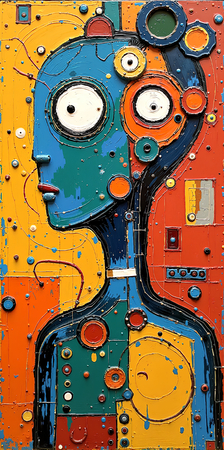 Tableau portrait stylisé très coloré, inspiré par l'art moderne et le cubisme, idéal pour une décoration originale et expressive. Fabriqué en France en tirage d'art.