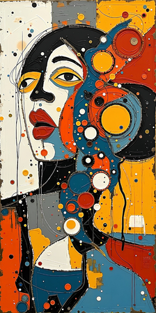 Tableau portrait stylisé très coloré, inspiré par l'art moderne et le cubisme, idéal pour une décoration originale et expressive. Fabriqué en France en tirage d'art.
