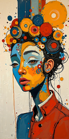 Tableau portrait stylisé très coloré, inspiré par l'art moderne et le cubisme, idéal pour une décoration originale et expressive. Fabriqué en France en tirage d'art.