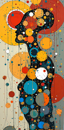 Tableau portrait stylisé très coloré, inspiré par l'art moderne et le cubisme, idéal pour une décoration originale et expressive. Fabriqué en France en tirage d'art.