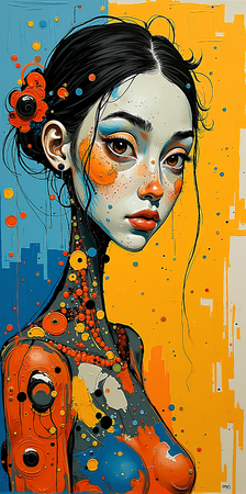 Tableau portrait stylisé très coloré, inspiré par l'art moderne et le cubisme, idéal pour une décoration originale et expressive. Fabriqué en France en tirage d'art.