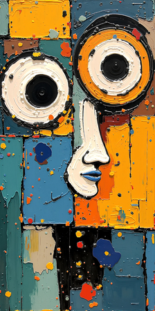 Tableau portrait stylisé très coloré, inspiré par l'art moderne et le cubisme, idéal pour une décoration originale et expressive. Fabriqué en France en tirage d'art.