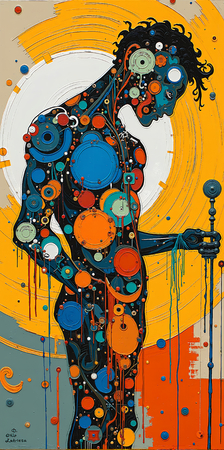 Tableau portrait stylisé très coloré, inspiré par l'art moderne et le cubisme, idéal pour une décoration originale et expressive. Fabriqué en France en tirage d'art.