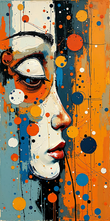 Tableau portrait stylisé très coloré, inspiré par l'art moderne et le cubisme, idéal pour une décoration originale et expressive. Fabriqué en France en tirage d'art.