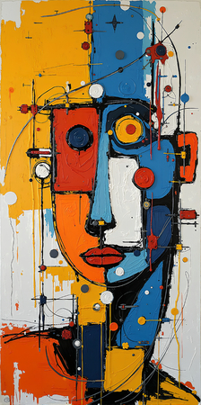 Tableau portrait stylisé très coloré, inspiré par l'art moderne et le cubisme, idéal pour une décoration originale et expressive. Fabriqué en France en tirage d'art.